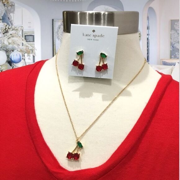 KATE SPADE CHERRY EARRINGS AND NECKLACE SET - Picture 1 of 2